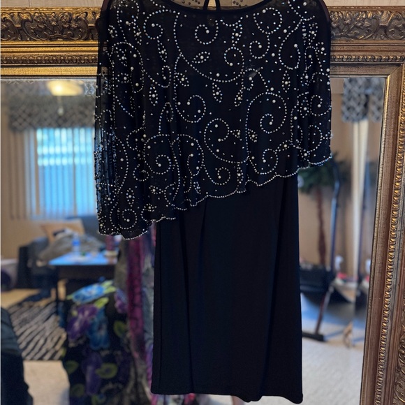 Elegant Black Dress with Beaded Overlay- MSK - Picture 3 of 4